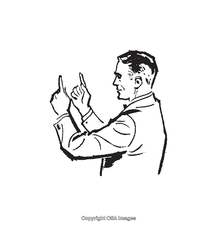 Vintage Black and White Illustration of a Man Gesturing