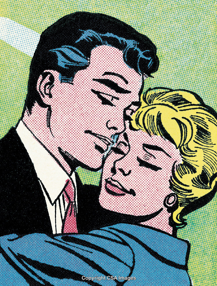 Colorful Comic Style Illustration of a Romantic Couple Embracing