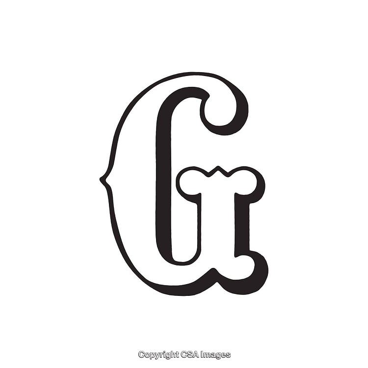 Ornate Calligraphic Design of the Letter G in Black and White