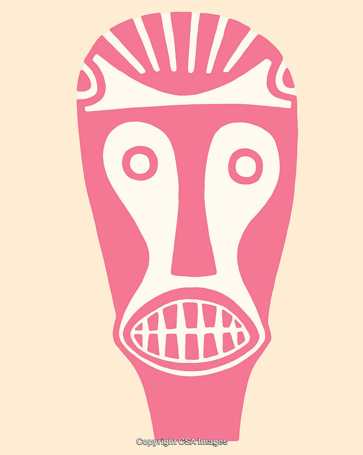 Colorful Abstract Tribal-Inspired Mask Line Art on Neutral Background