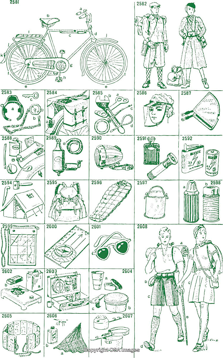 Vintage Illustrated Camping Gear and Essentials Guide with Outdoor Equipment