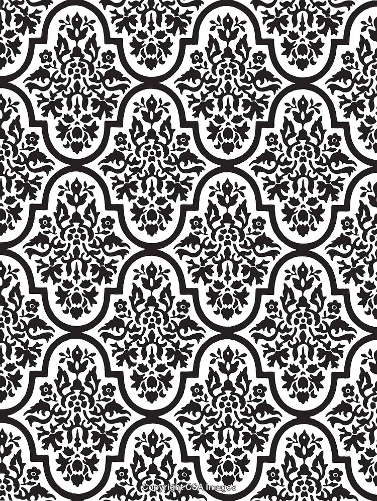 Elegant Ornate Black and White Floral Print Design for Backgrounds or Textiles