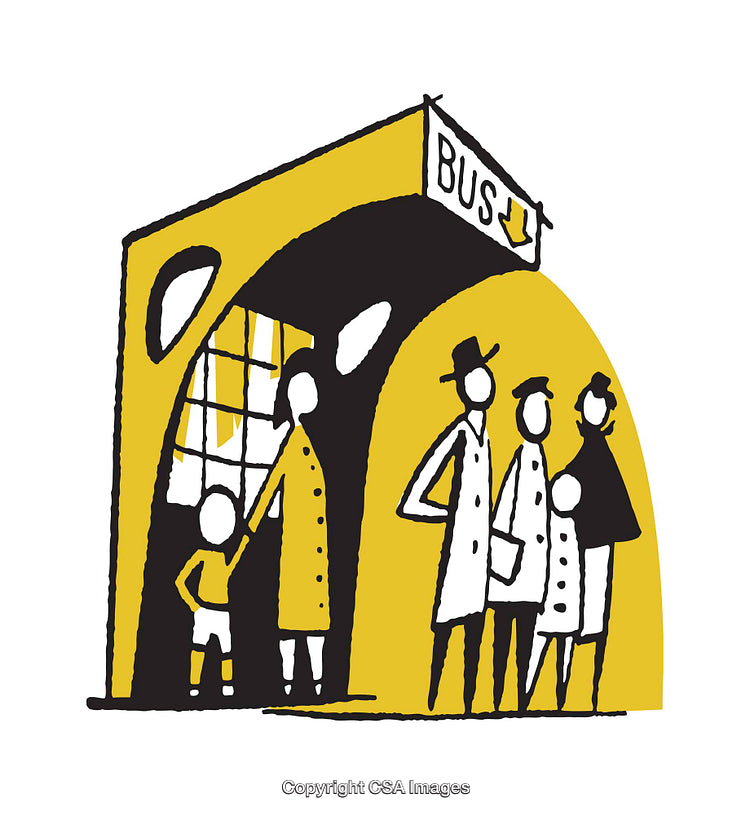 Colorful Graphic Illustration of People Waiting at a Bus Stop