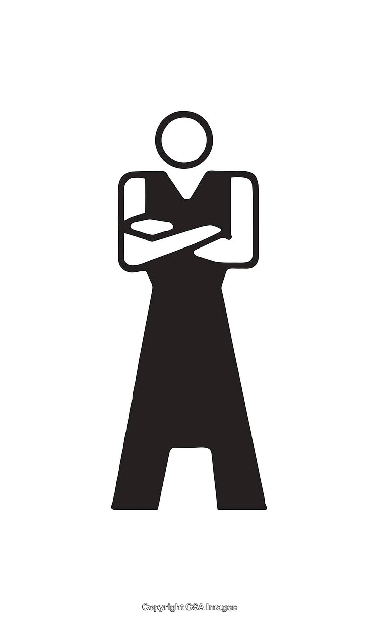 Minimalist Black and White Abstract Figure Icon with Arms Crossed