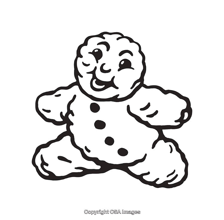 Black and White Line Art Illustration of a Cheerful Cookie Character