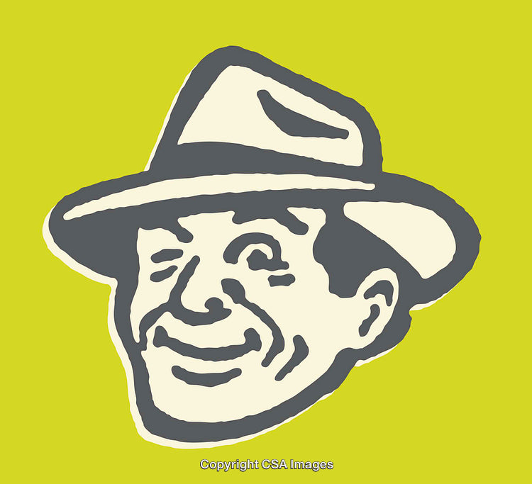 Retro Illustrated Portrait of Man Wearing a Hat with Bold Colors