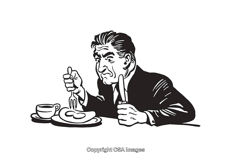 Vintage Illustration of a Man Enjoying Breakfast with Coffee and Eggs