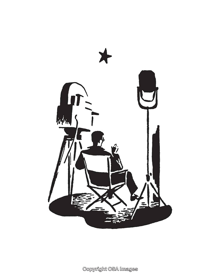 Black and White Line Art of a Film Director on Set