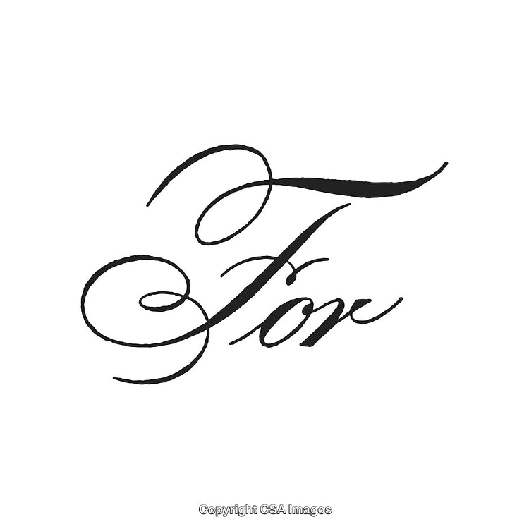 Elegant Calligraphic Font Featuring a Stylized Word 'For' in Black on White