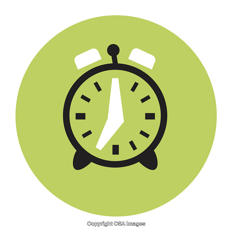 Vintage Alarm Clock Icon in Green Circle on White Background