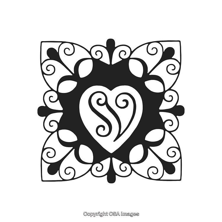 Elegant Abstract Black and White Decorative Design with Heart Motif