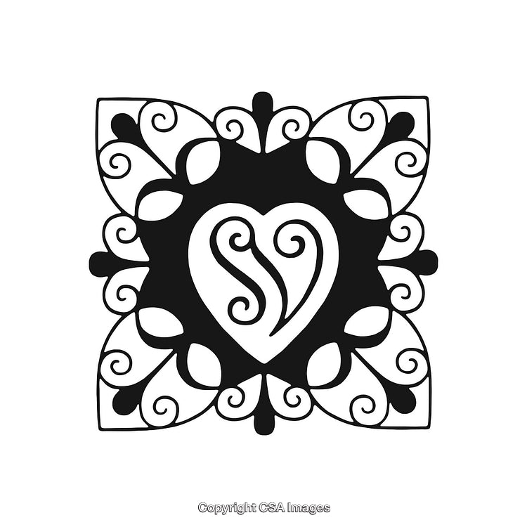 Elegant Abstract Black and White Decorative Design with Heart Motif