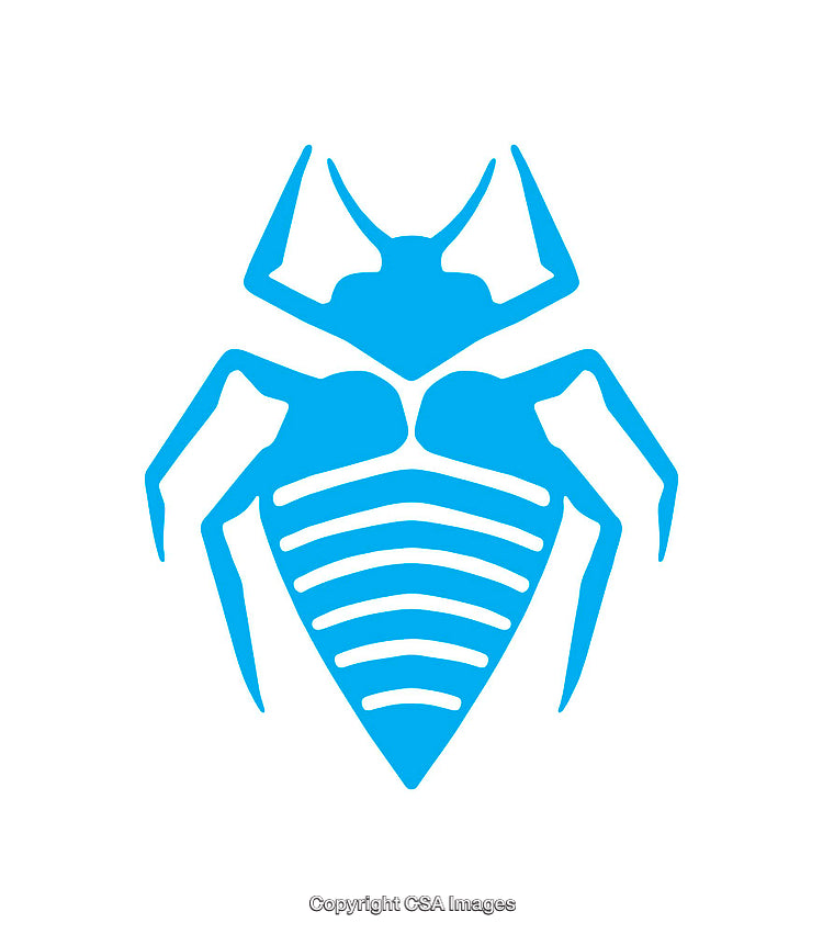 Blue Minimalist Bug Icon with Geometric Design on White Background