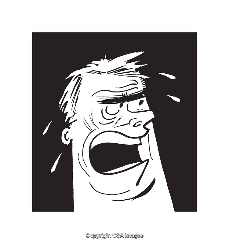 Black And White Cartoon Illustration of an Anxious Facial Expression