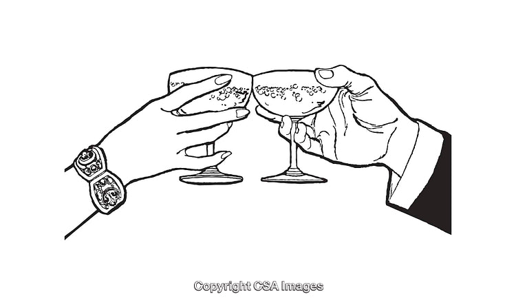 Elegant Line Art Illustration of Glasses Clinking Together in Celebration
