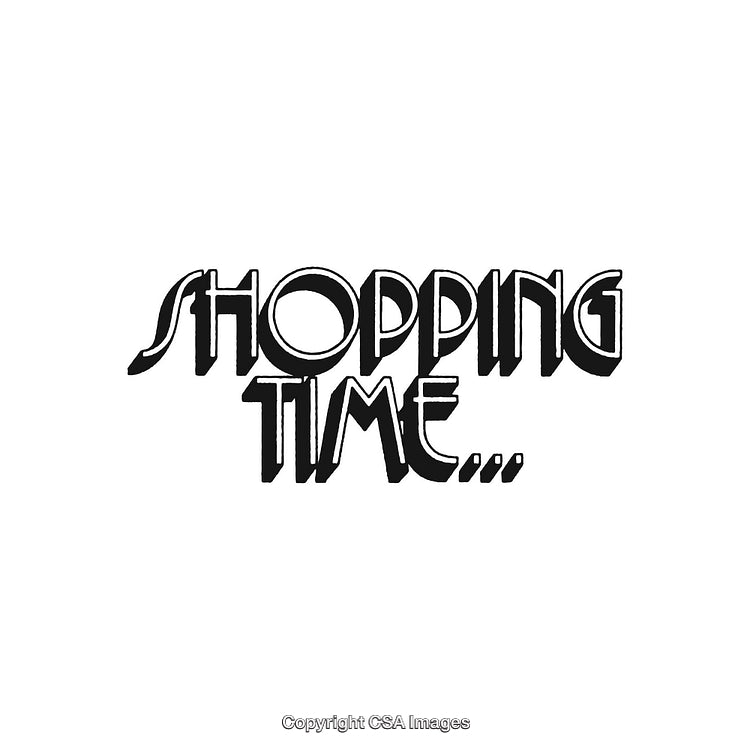 Stylish Shopping Time Typography Artwork in Black Letters on White Background