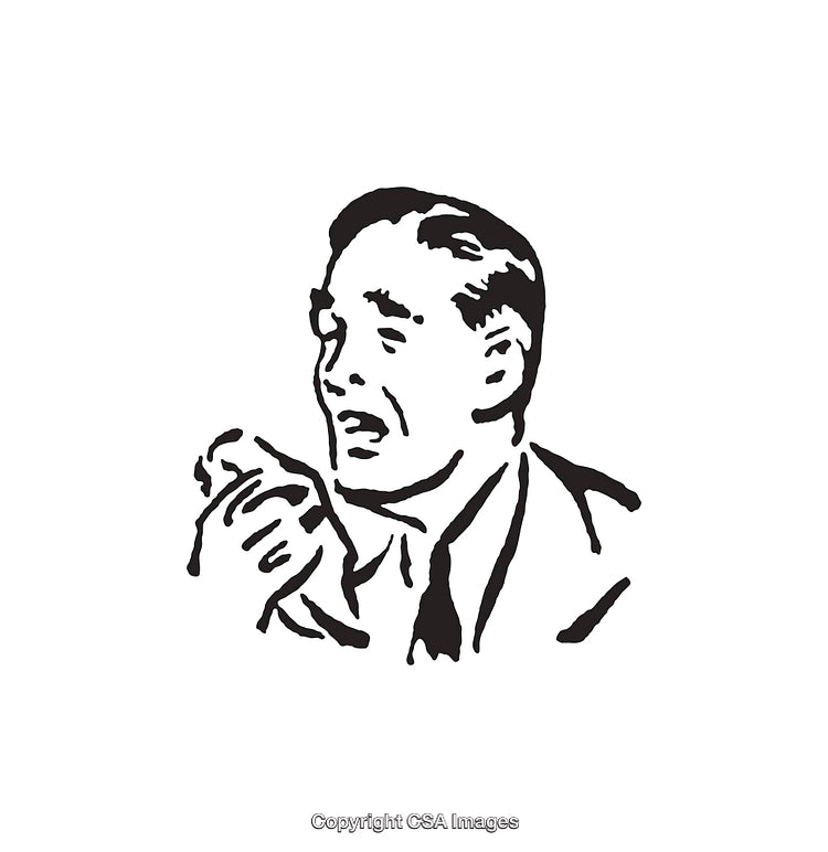 Retro Black and White Businessman Illustration Holding a Small Object