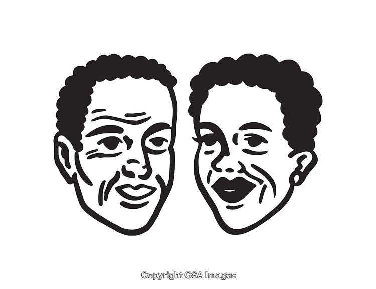 Black and White Line Art Illustration of a Smiling Couple