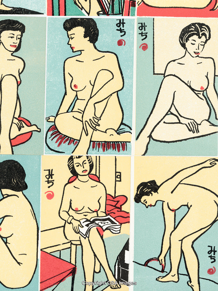 Elegant Illustrated Art of Women Depicting Everyday Moments in Classic Style
