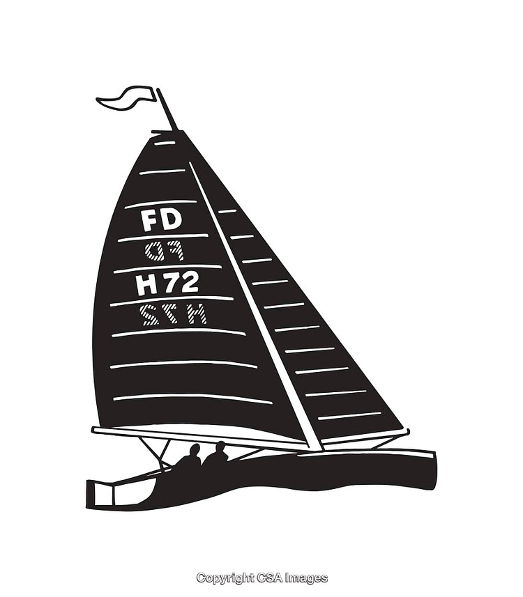 Black and White Sailboat Illustration With Simplified Design and Details