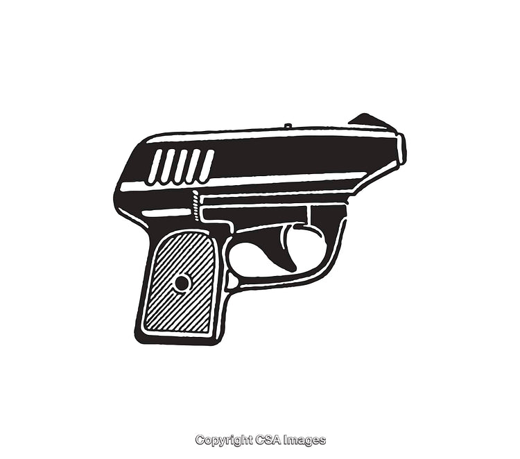 Black and White Line Art Illustration of a Handgun Design