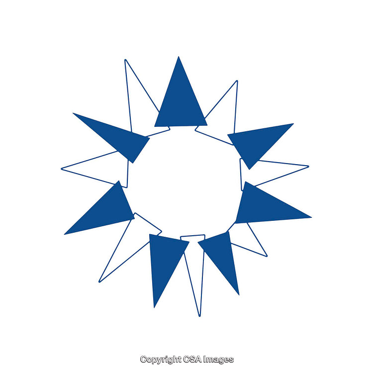 Abstract Blue Geometric Design With Symmetrical Triangle Shapes on White Background