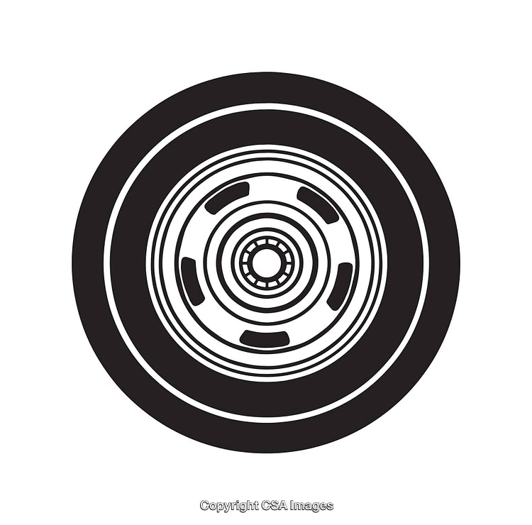 Black and White Line Art Illustration of a Tire With Detailed Tread Design