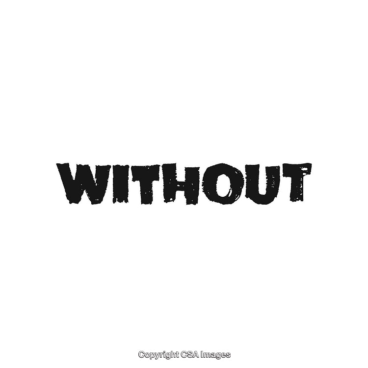 Bold Stenciled Word 'Without' Written in Black Ink on White Background