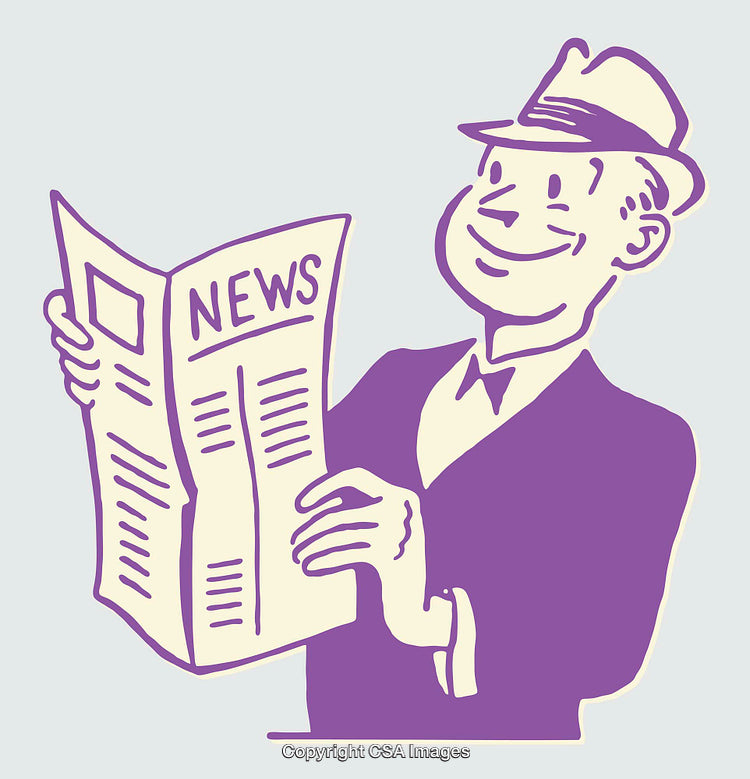 Retro Illustrated Man Reading a Newspaper While Smiling