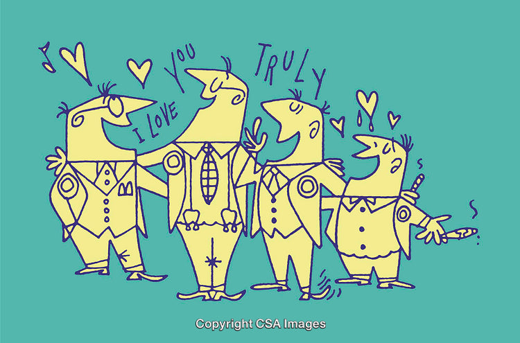 Cartoon Illustration of Singing Friends Enjoying a Fun Musical Moment Together