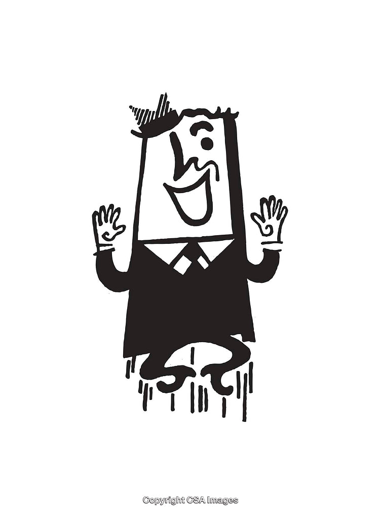 Black and White Illustration of a Cheerful Cartoon Man in Motion