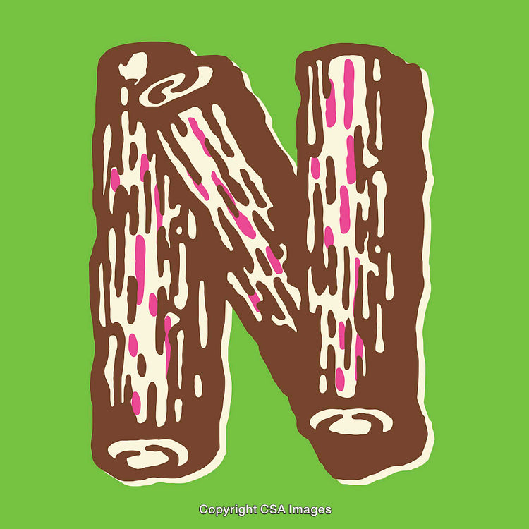 Artistic Representation of the Letter N Using Wooden Log Texture