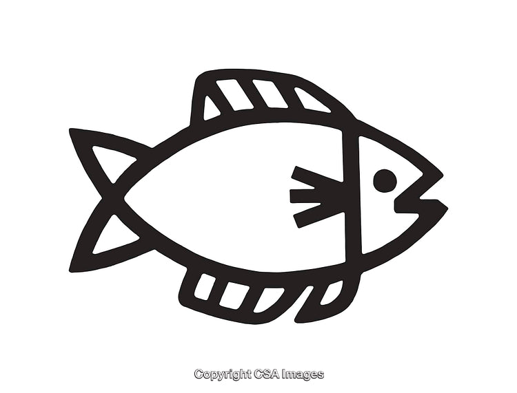 Black and White Icon of a Simplified Fish Outline Design