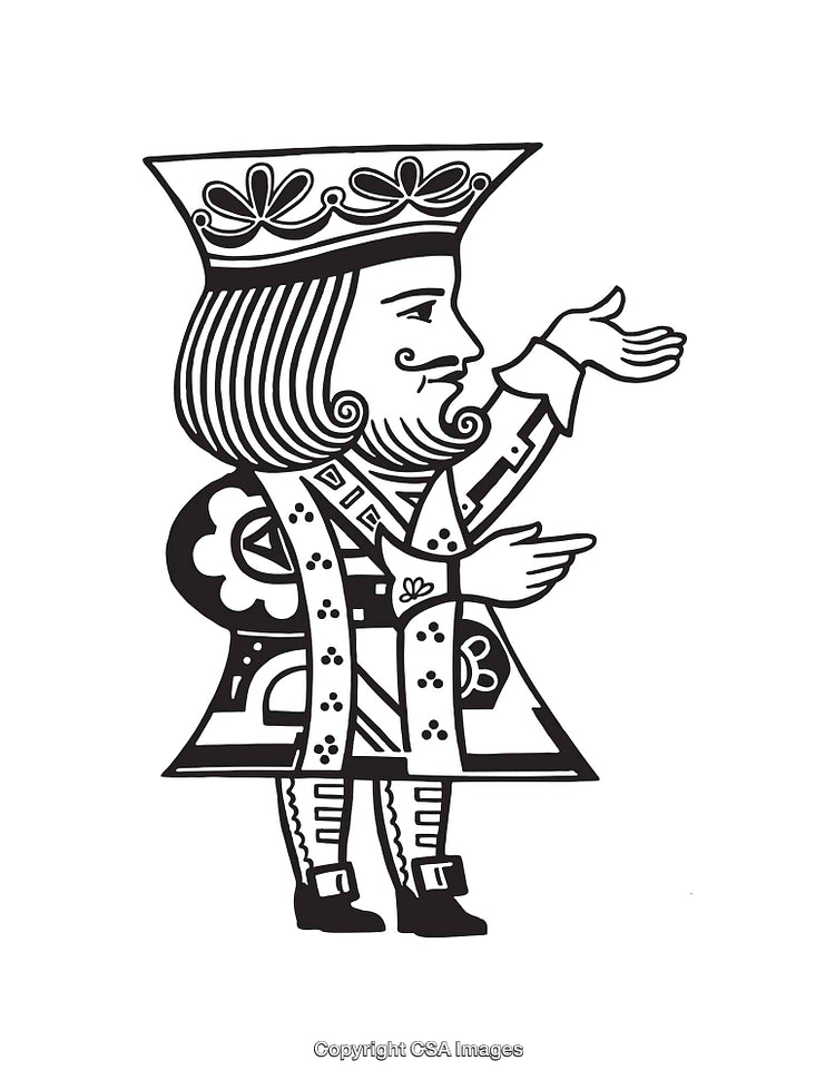 Black and White Line Art Depiction of a Playing Card King