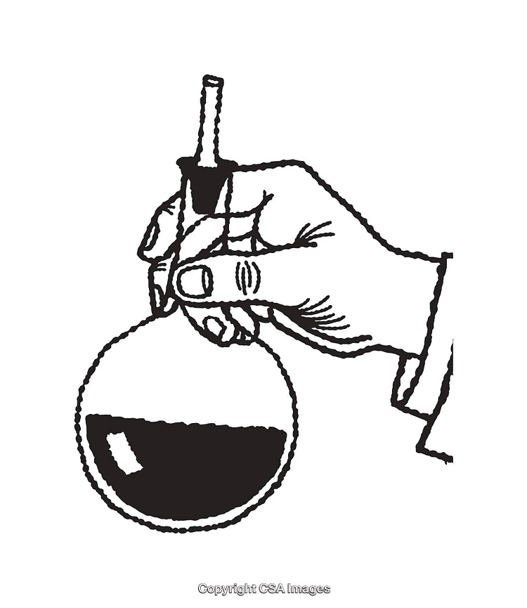 Line Art Illustration of a Hand Holding a Chemistry Flask