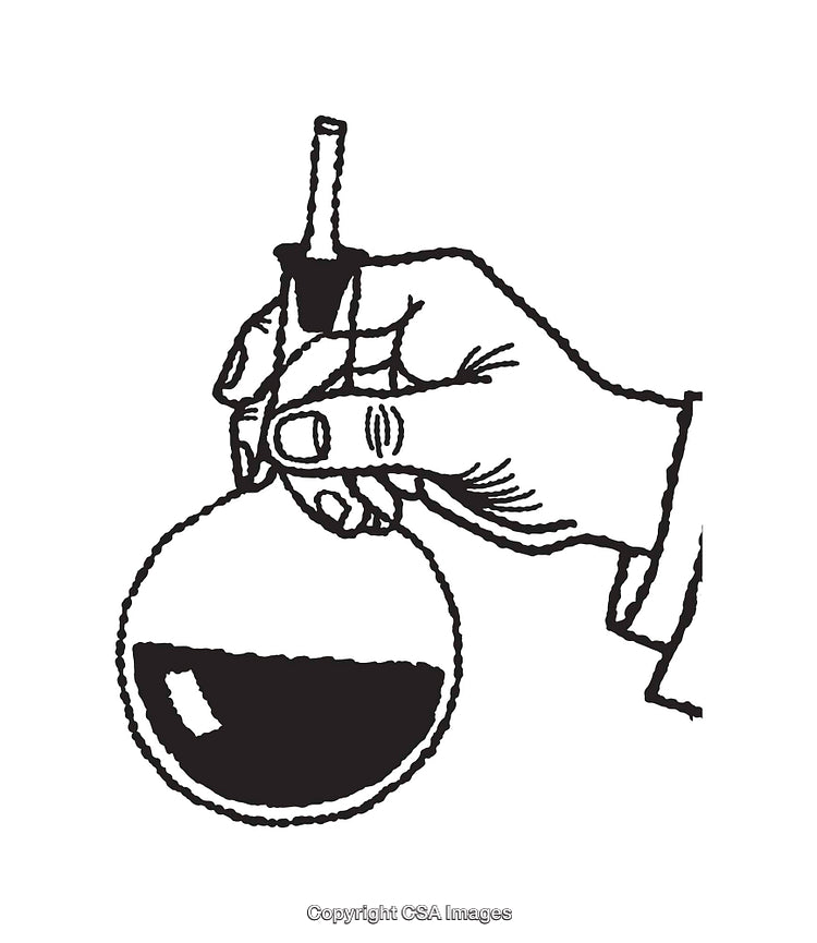 Line Art Illustration of a Hand Holding a Chemistry Flask