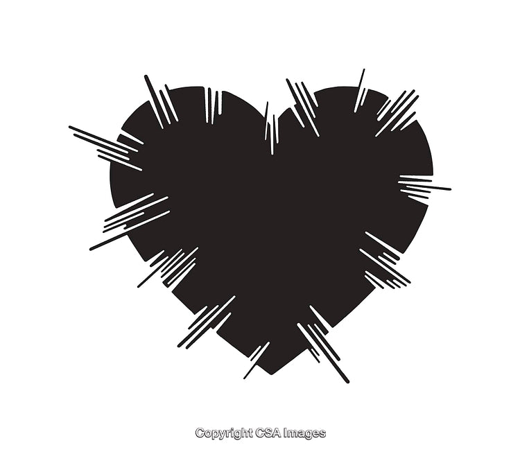 Black Heart Line Art Illustration with Scratch Details on White Background