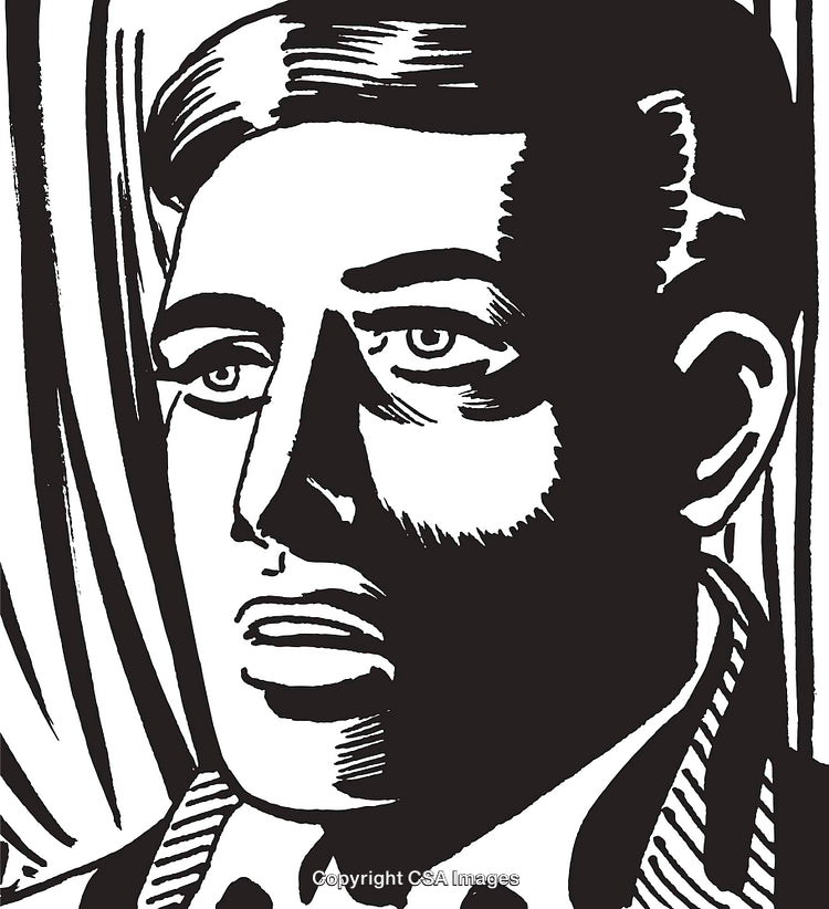 Black And White Illustration of a Man's Thoughtful Expression