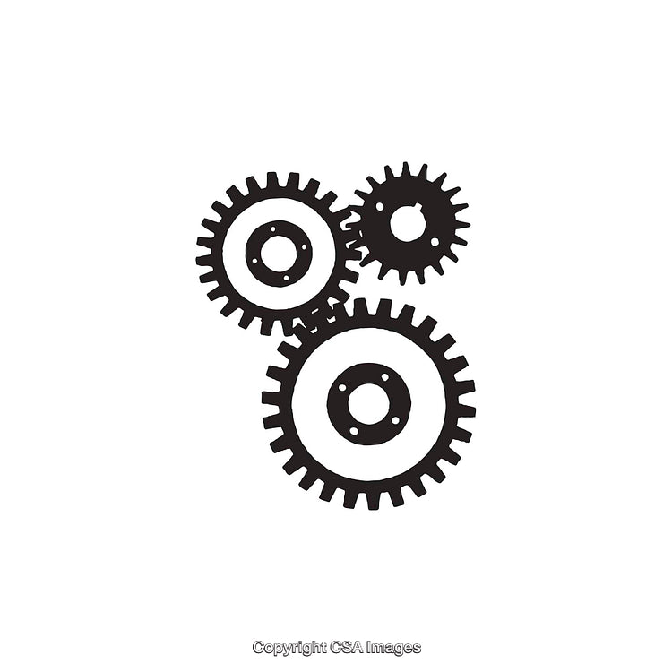 Black and White Gear Shapes in Abstract Arrangement