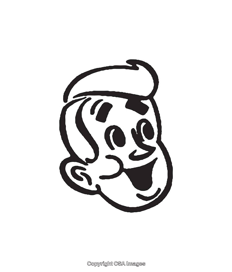 Retro Black and White Cartoon Style Head Illustration