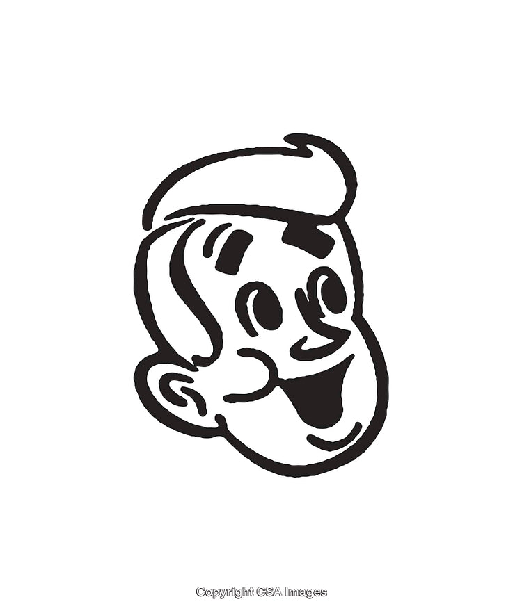 Retro Black and White Cartoon Style Head Illustration