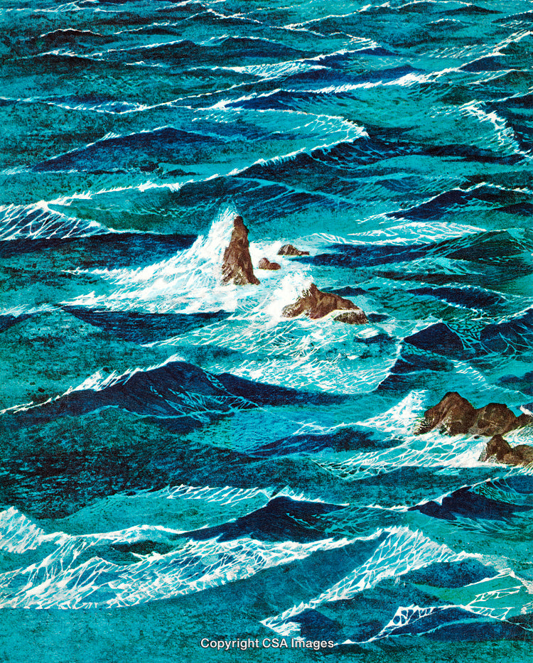 Vibrant Ocean Waves Crashing Against Rocky Coastline Under Bright Sunlight