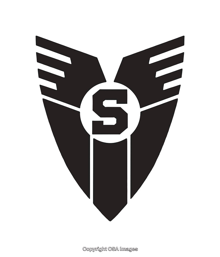 Black And White Icon of a Bold Shield Design with the Letter S