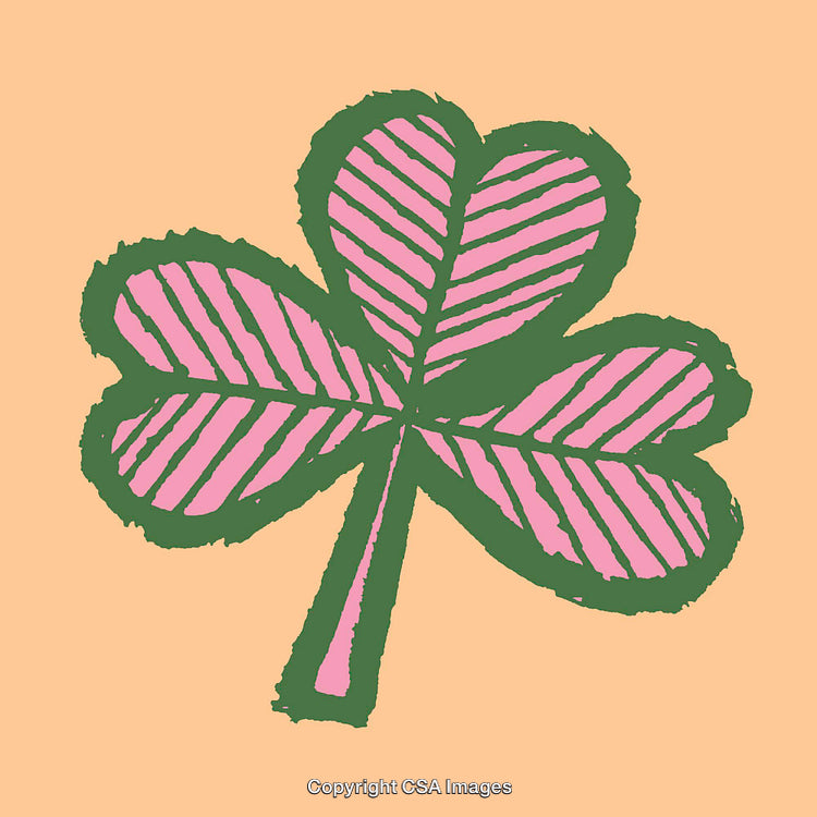 Colorful Line Art Clover Illustration Featuring Vibrant Green and Pink Accent