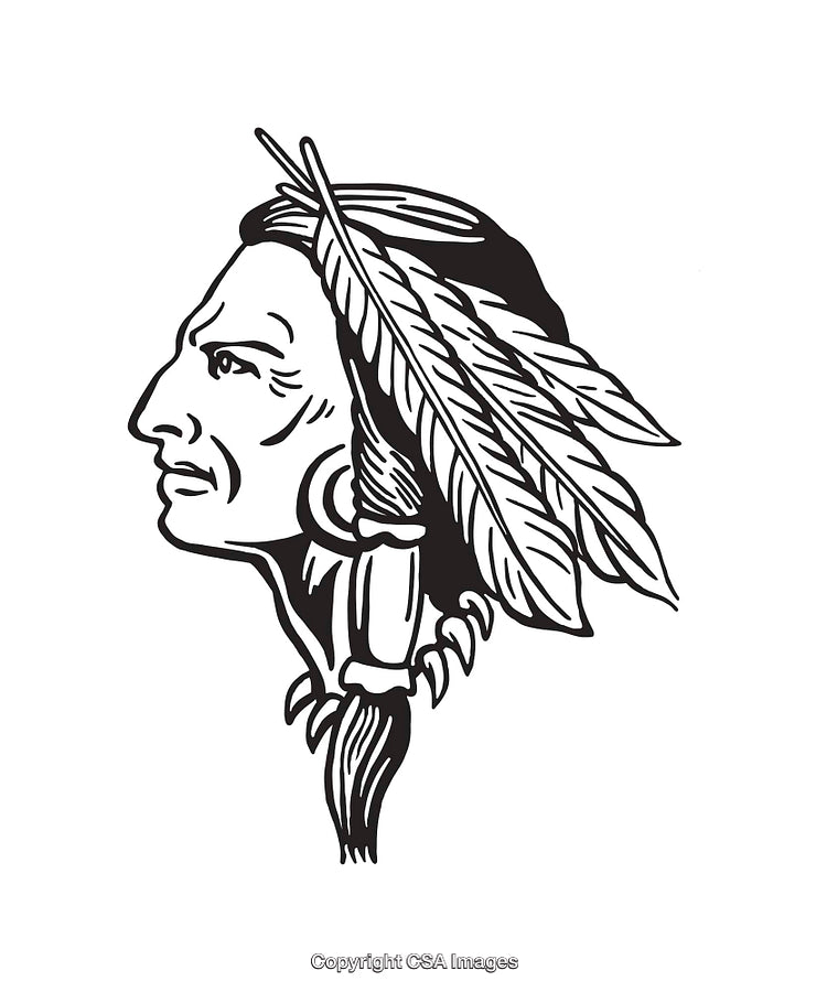 Black and White Line Illustration of a Profile With Featherhead Adornment