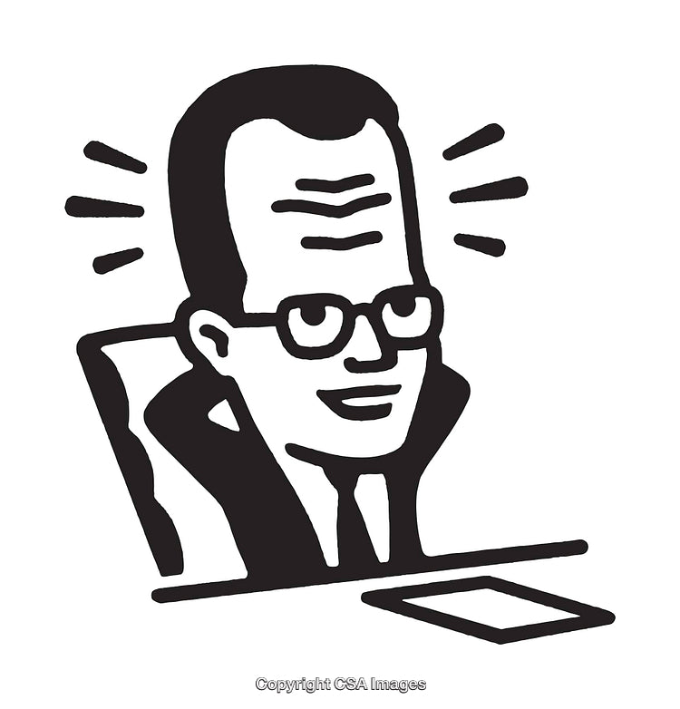 Black and White Illustration of a Smiling Person in Glasses with Animation Style