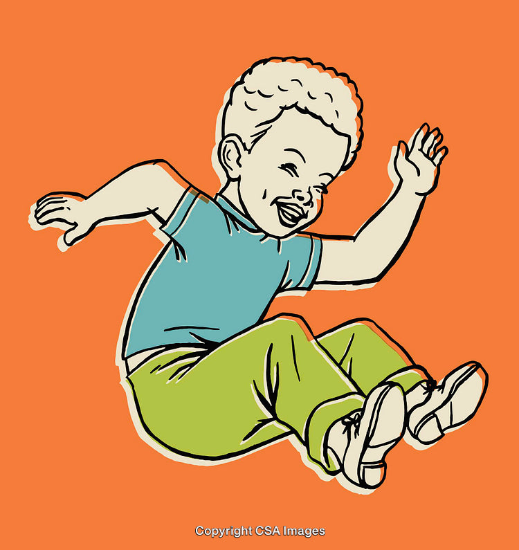 Playful Illustrated Child Jumping Against Bright Orange Background