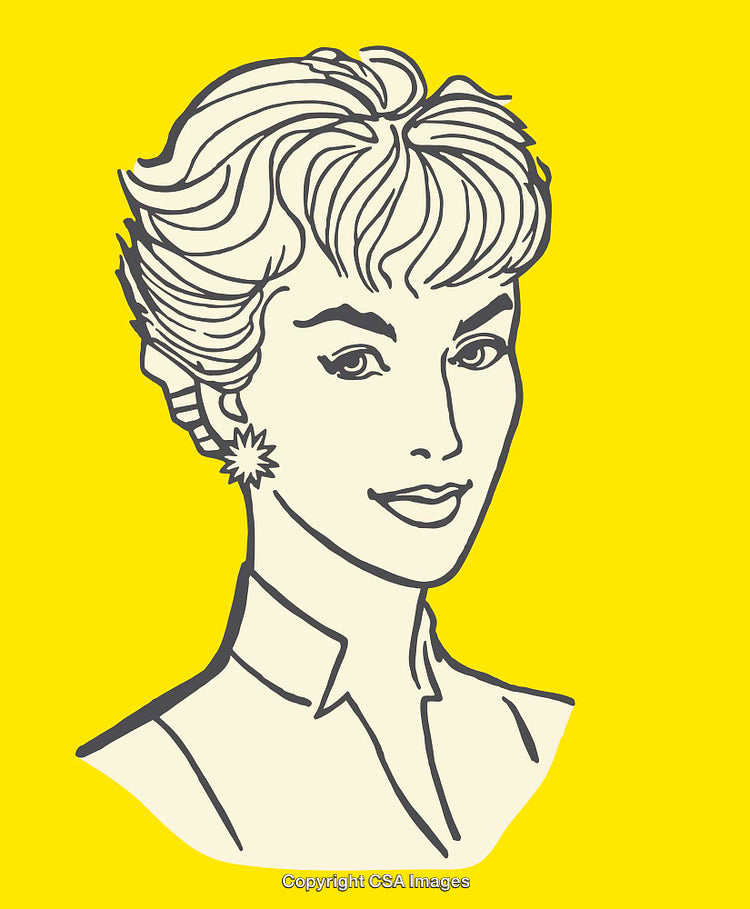 Retro Style Illustration of a Woman's Face on Yellow Background