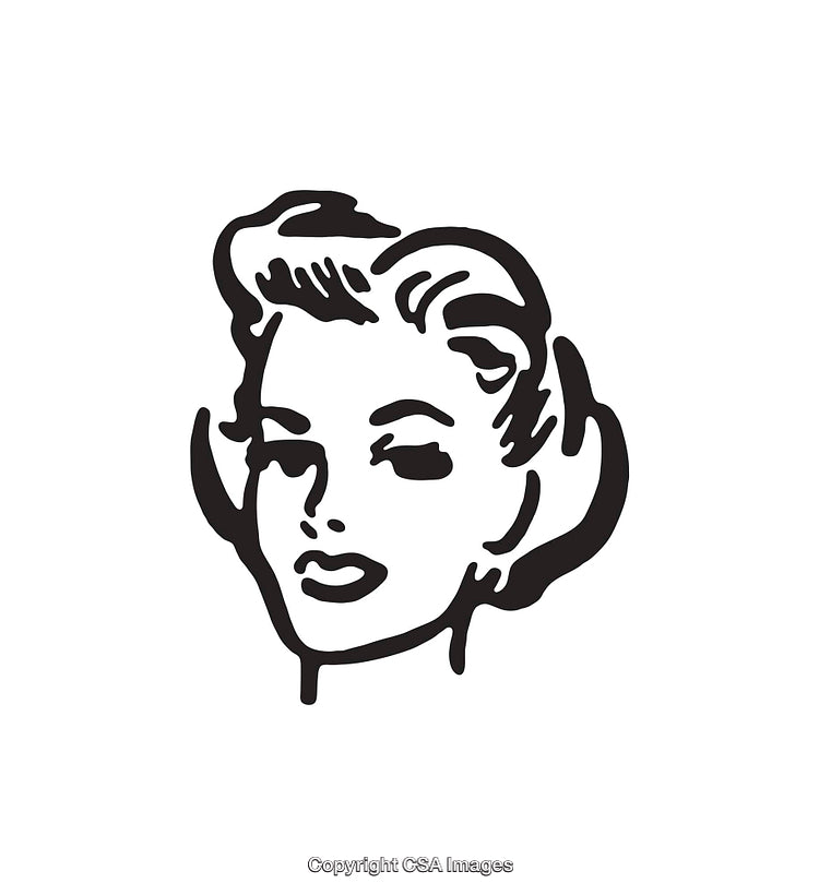 Stylized Black and White Vintage Woman Portrait Line Art Illustration