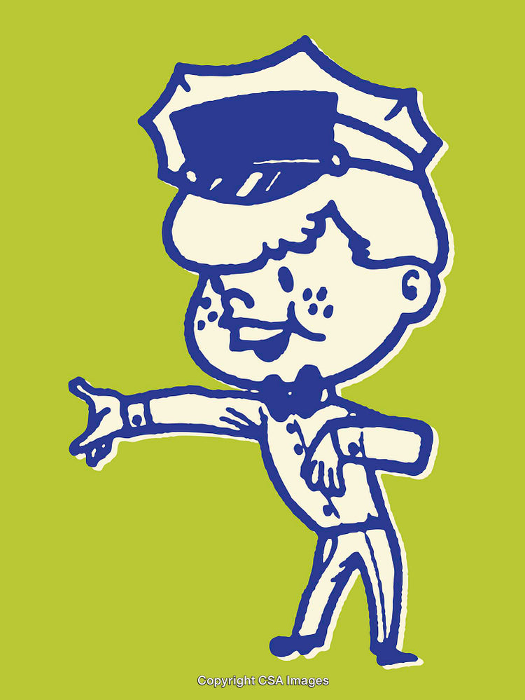 Cartoon Police Officer Illustration with Cheerful Expression on Green Background